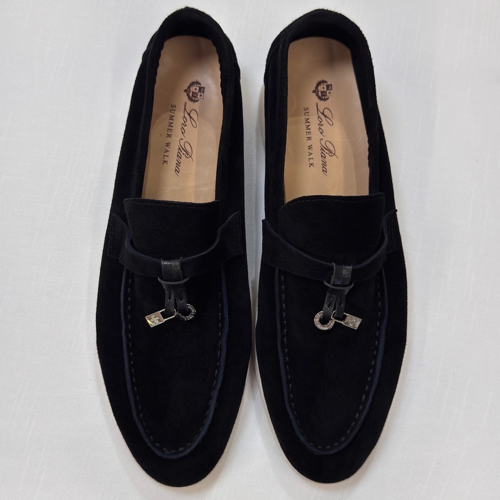 Loro Piana Summer Walk Black Suede Loafers My Charms Shoes Italy 40 H38067